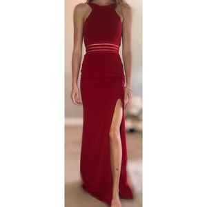 Red prom dress with a slit